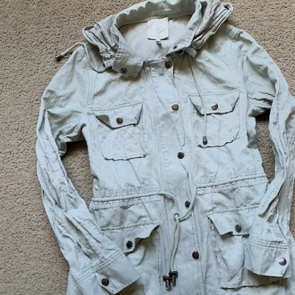 JOIE Vera Jane Hooded Field Utility Trench Coat Jacket Size Small Silver Gray - Picture 2 of 7